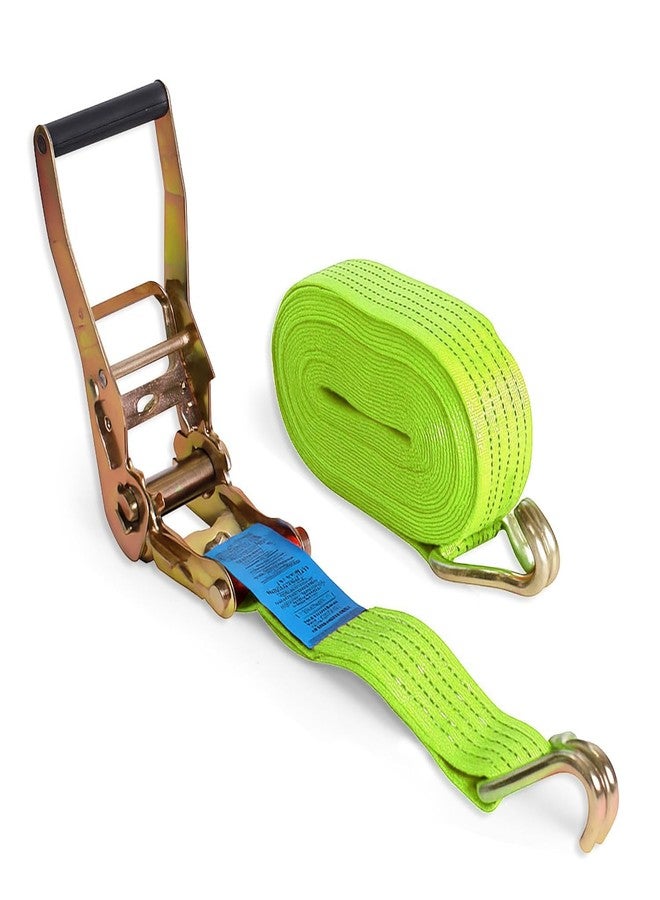 روبوست حزام ربط متين - عبوة من قطعة واحدة (أخضر نيون) | حزام شد شديد التحمل | 50 مم × 10 أمتار | الخامة | أحزمة أمتعة بخطافات مزدوجة على شكل حرف J | مقاوم للتآكل والتمزق - Image 1